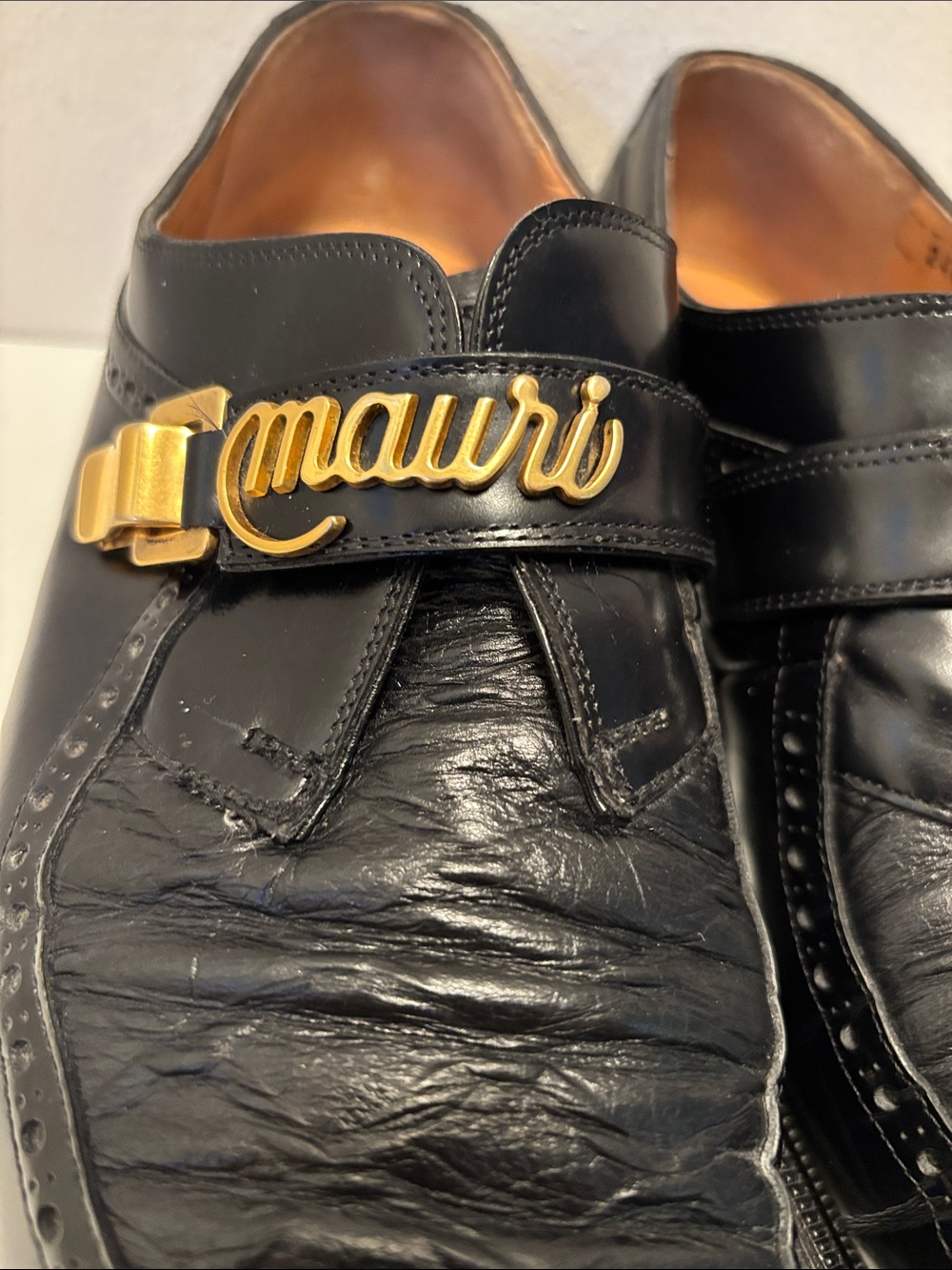 Men's Italian Black Leather Dress Loafers with Gold Accent MAURI 11 - Picture 3 of 14